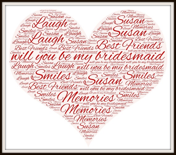 will you be my bridesmaid word cloud, your wedding digital print, gift for wedding party, digital jpeg word cloud, maid of honor gift