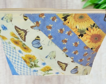 cottagecore makeup bag for women, honey bee cosmetic bag for purse, sunflower gifts for sister, butterfly gifts for her, travel toiletry bag