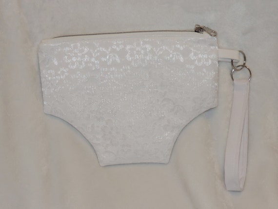 white lace bikini wristlet, bridal wristlet, panty wristlet, purse for cruise, resort wear, beach wedding accessory, best friend gift