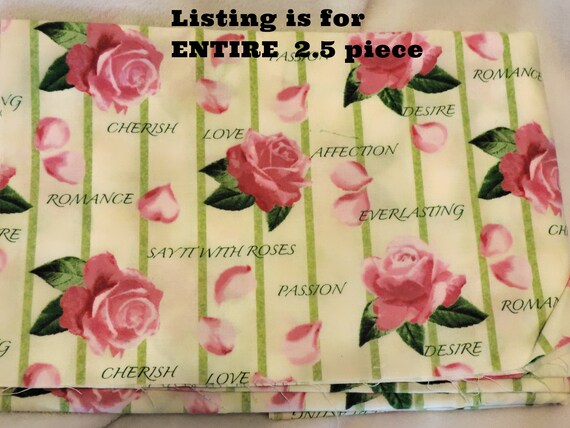 Roses floral fabric, say it with roses by Ro Gregg #2217, northcott fabric, remnant sale, fabric destash, bargain fabric, discount fabric