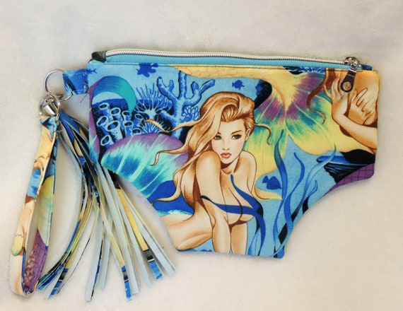 mermaid wristlet, panty wristlet, bikini wristlet, purse for cruise, resort wear, beach wedding accessory, gift for mermaid lover