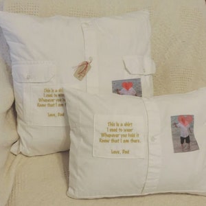 Memory shirt pillow with handwriting and picture, made from clothing, personalized photo pillow, grief gift, bereavement gift, in memory image 2