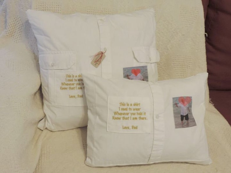 Memory shirt pillow with handwriting and picture, made from clothing, personalized photo pillow, grief gift, bereavement gift, in memory image 2