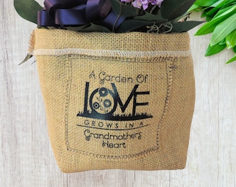 Burlap plant pot cover, burlap slouchy basket, gift for grandma, Hessian plant cover, jute plant cover, funny plant holder