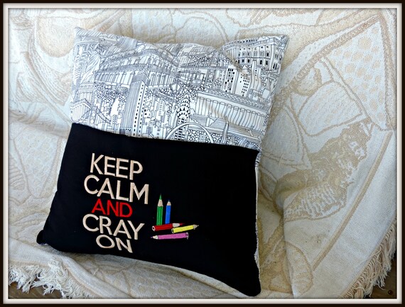 coloring pocket pillow, adult coloring pillow, coloring pocket pillow, keep calm and cray on pillow, coloring book lover gift