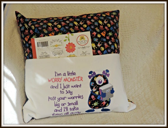 worry monster, reading pocket pillow, reading pillow, book lover gift, travel gift, book pocket pillow, gift for grandchild, gift for child