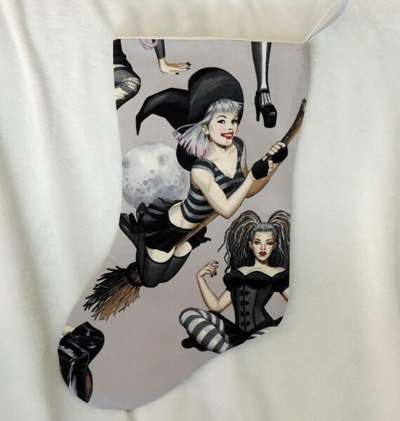 goth witch Christmas stocking, unique Christmas stocking, goth lover gift, sexy pin up stocking