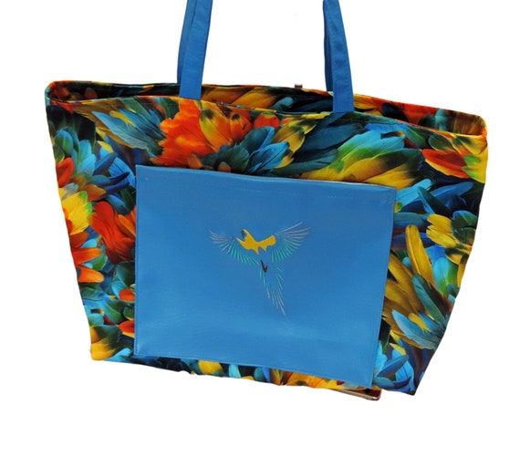 Parrot tote, parrot purse, parrot head tote, feathers tote, tropical purse, bird lover gift, summer bag