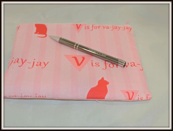 va jay bag, v is for va jay cosmetic bag, pink pussy cat organizer bag, mature, v is for va jay jay, va-jay-jay, sexy girlfriend gift