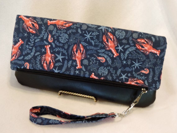 Lobster fold over clutch, Lobster bag, Lobster purse, vacation purse, resort wear