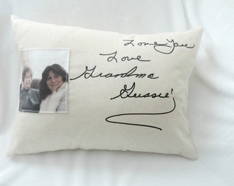 Almohada con escritura a mano real y fotos, almohada con foto personalizada, regalo de recuerdo, regalo de duelo, regalo de escritura a mano, regalo de duelo, en memoria de