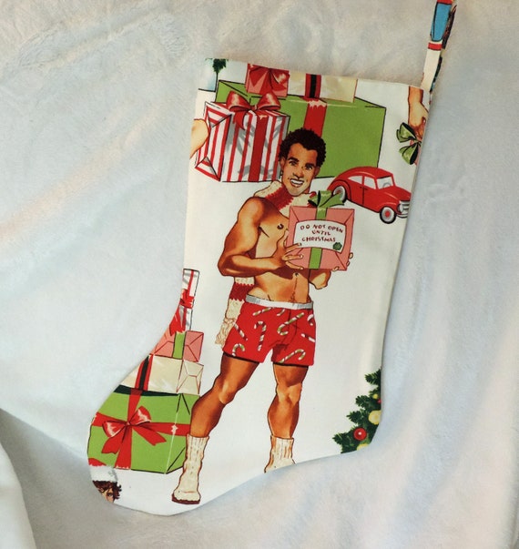 Gay Christmas Stocking, unique stocking, sexy hunk stocking, unique holiday gift, LGBTQ pride, gay Christmas gift, Pride 2021