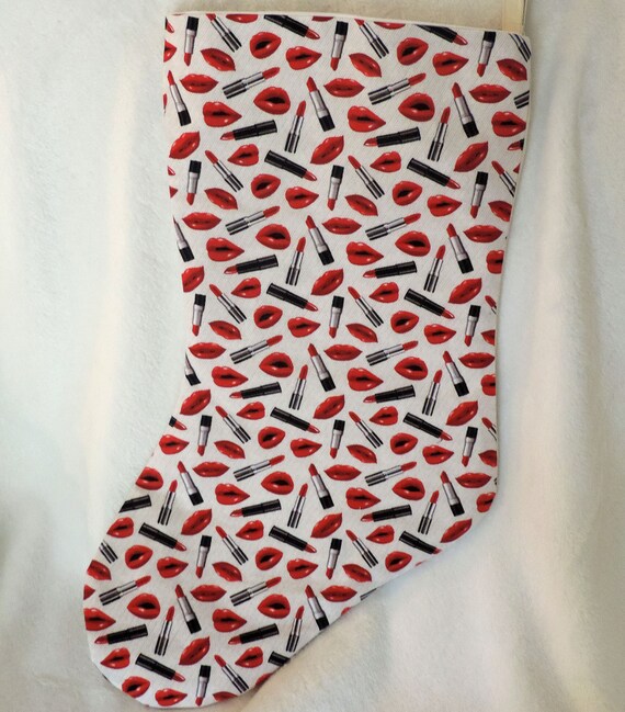 Red lips stocking, Unique Christmas Stocking, cosmetologist stocking, hairdresser gift, cosmetic rep gift