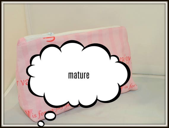va jay bag, v is for va jay cosmetic bag, pink pussy cat organizer bag, mature, v is for va jay jay, va-jay-jay