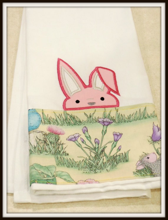 Peeker bunny towel, easter dish towel, spring dish towel, peeping bunny towel