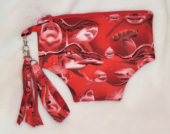 beach panty bikini wristlet, red shark wristlet, panty wristlet, purse for cruise, resort wear, beach wedding accessory, best friend gift