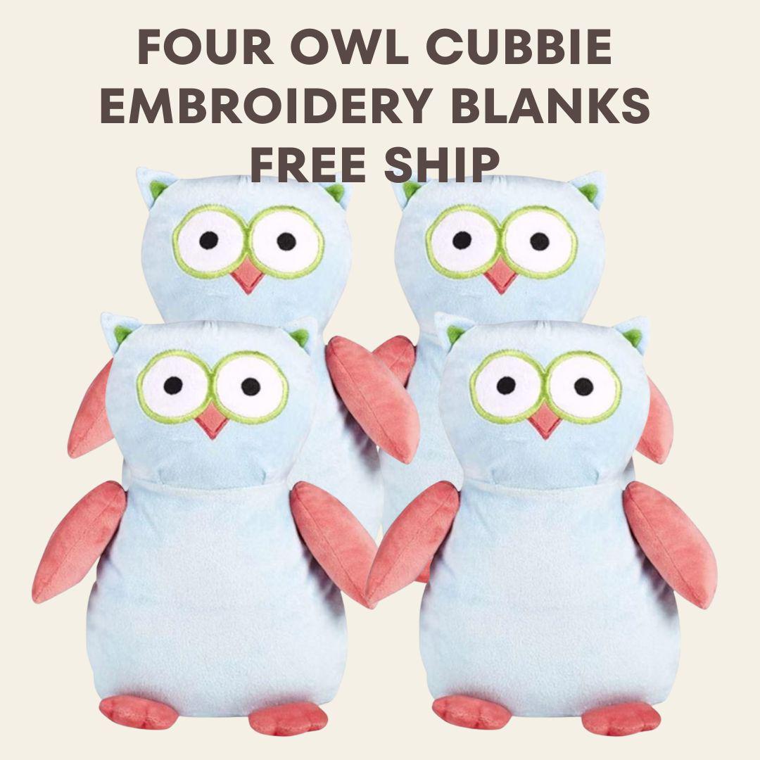 Owl Cubbies, FOUR Hootie Lou Owl Cubbie brand Embroidery blanks, new with tags, lot of 4, owls, with