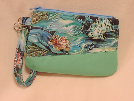 coastal wristlet, beach clutch, beachy bag, sea turtle bag, Ocean purse, cruise bag, vacation bag, resort wear bag