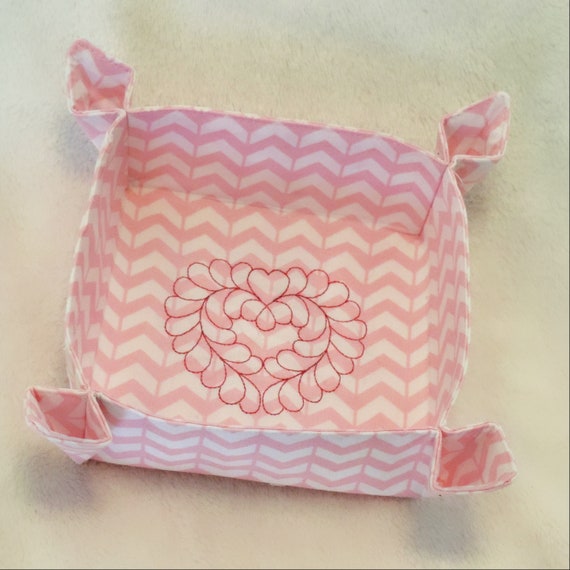 fabric basket tray, buffalo plaid tray, pink plaid trinket dish, gift for mom desk organizer,