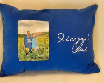 Memory shirt pillow with handwriting and picture, made from clothing, personalized photo pillow, grief gift, bereavement gift, in memory
