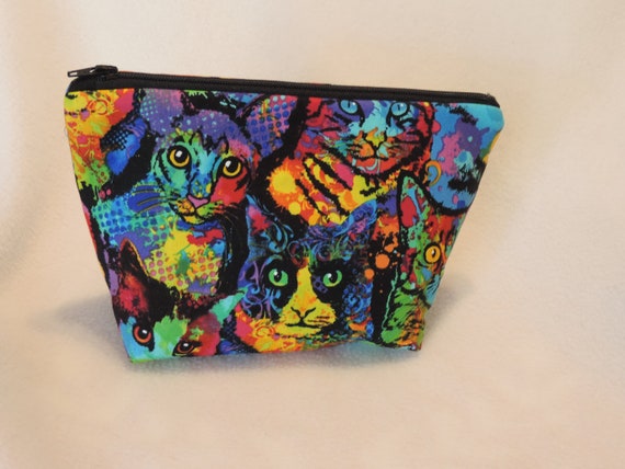 black cat toiletry bag, cat cosmetic bag, cat travel bag, cat lover gift, crazy cat lady gift, ready to ship bag, last minute gift