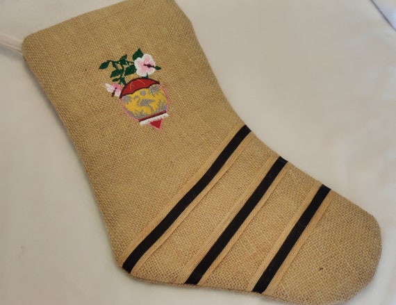 burlap Christmas stocking, unique Christmas stocking, florida chrismas stocking, Gift for snow bird, tropical christmas stocking