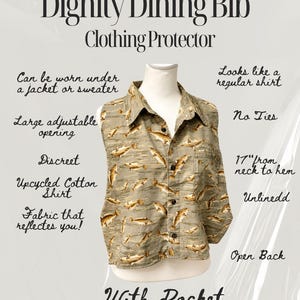 Fishing Dignified Dining adult bib clothing protector for special needs, travel, upcycled shirt, travel Car Bib napkin, Apron alternative Bild 1