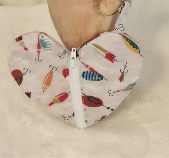 fishing heart shaped pouch, fishing lure pouch, fishing coin purse, valentine gift for her, edc, every day carry, thinking of you gift