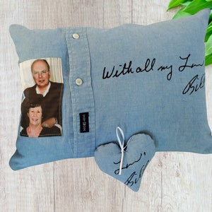 Memory shirt pillow with handwriting and picture, made from clothing, personalized photo pillow, grief gift, bereavement gift, in memory