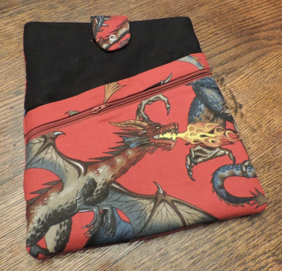 Dragon Reading book sleeve, Dragon planner cover, book cover, gift for teens, gift for boys, sci-fi book cover, planner cover with pocket