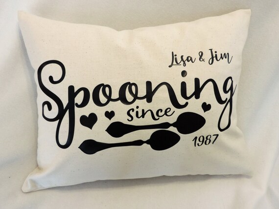 Spooning pillow, spooning since date, been spooning, wedding couple gift, couples gift, couple bedroom decor, cotton anniversary gift