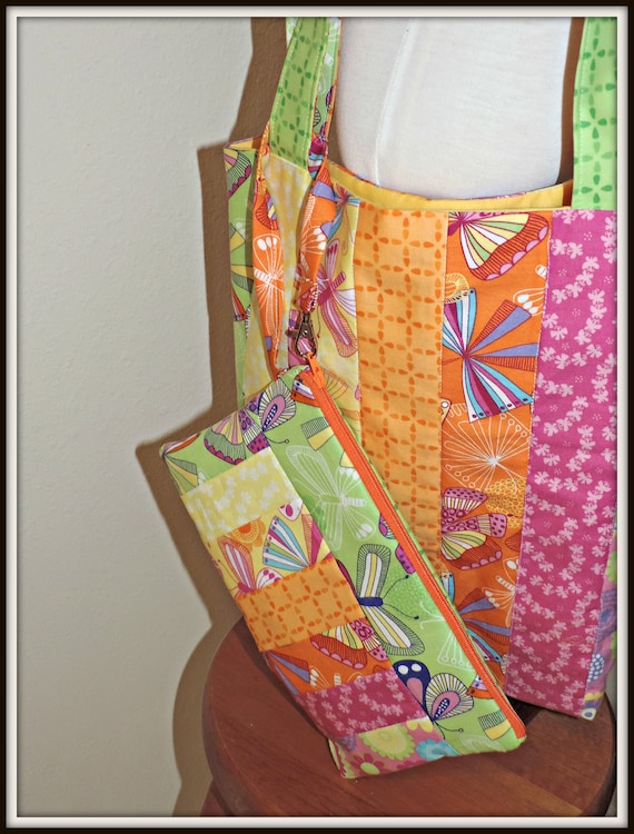 Market tote, reusable grocery bag, beach bag, summer bag and wristlet, summer purse, market tote, Everyday tote and pouch, gift for her