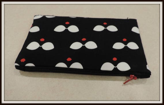 sunglass print organizer bag, red lip pouch, Two pocket purse organizer, two pocket pouch, two pocket cosmetic bag, two pocket coin purse
