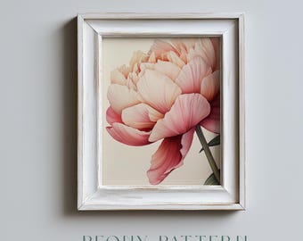 Ilustración botánica romántica de peonía - Imprimible floral estilo cottagecore, delicado arte de peonía estilo granja, impresión artística de peonía rosa 434