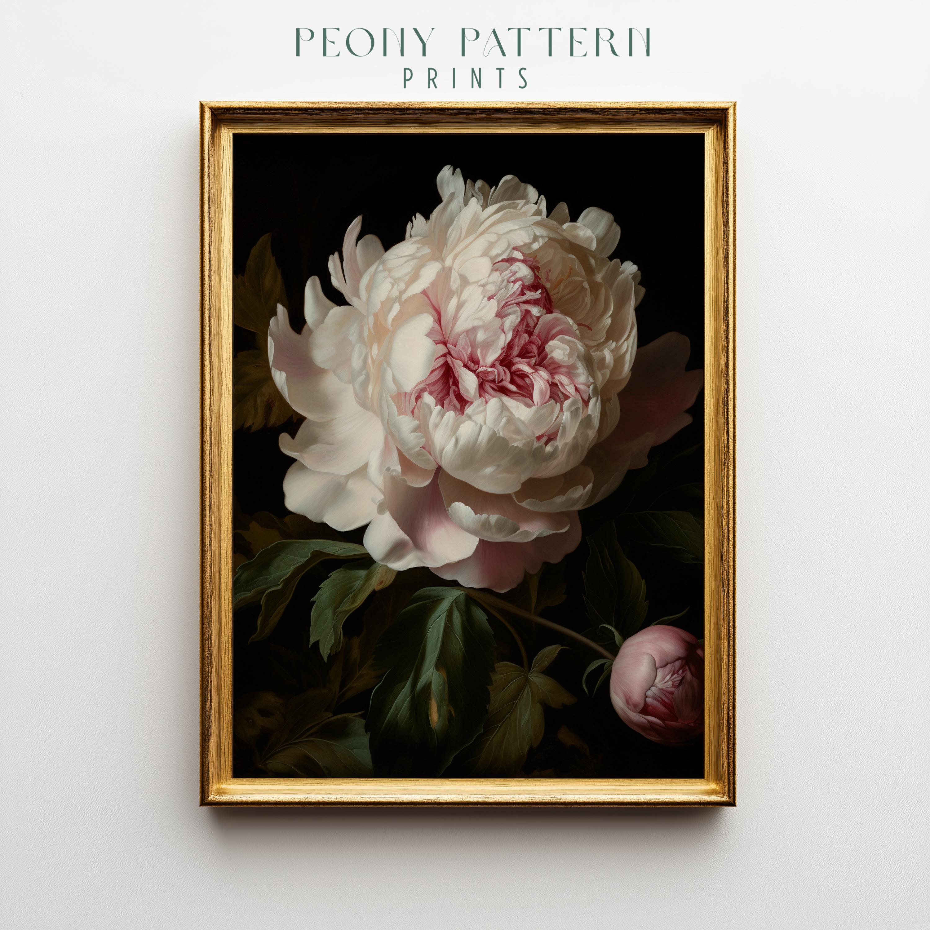 Vintage Moody Peony Bloom Printable - Romantic Floral Artwork, Baroque ...