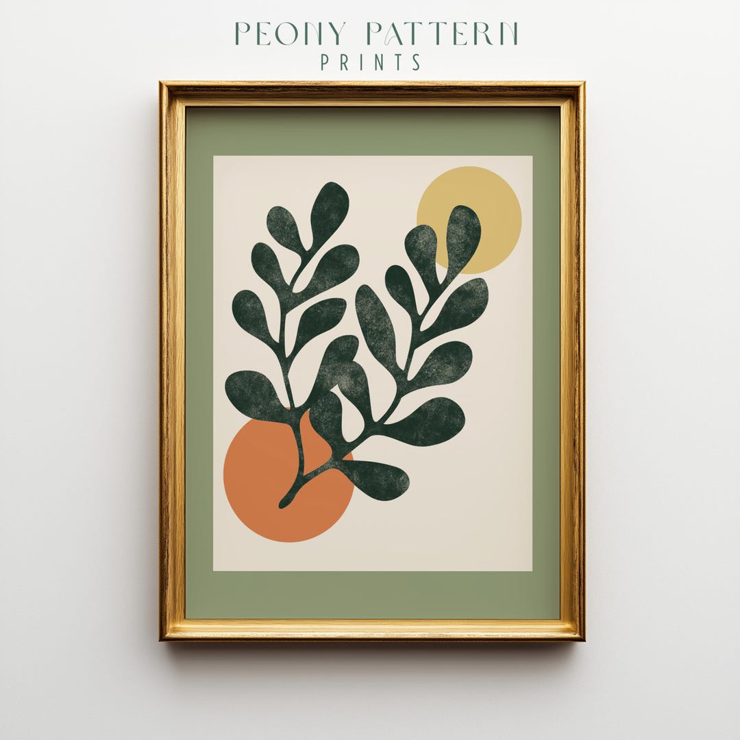 Picture of Modern Sage Green Coral and Leafy Branches Art, Printable Abstract Wall ...