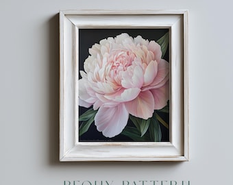 Peonía botánica en flor imprimible: arte de pintura floral superrealista, decoración de pared estilo cottagecore, arte floral romántico. Descarga 436