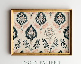 Patrón floral imprimible con diseño de Buti - Patrimonio textil indio, diseño de lágrima, arte de pared bohemio estilo cabaña, descarga digital instantánea H135