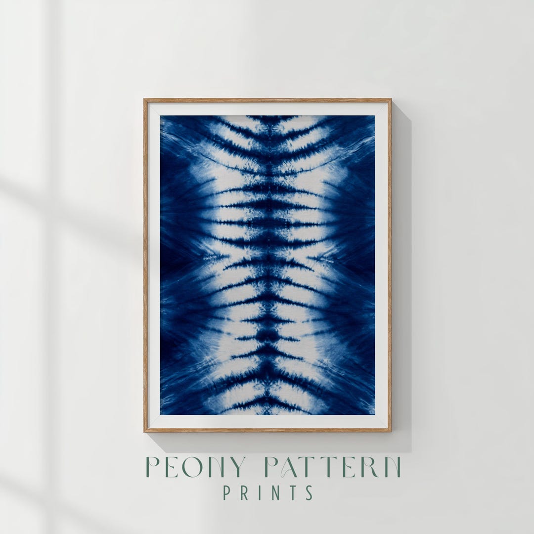 Boho Ripple Wave Indigo Shibori Wall Art Printable, White Wave Ripple Tie-dye Pattern ...