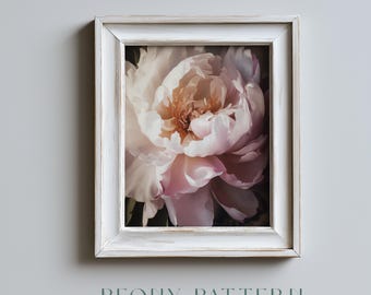 Arte de pared imprimible con peonías vintage: floral romántico estilo cottagecore, macrofotografía femenina, aspecto pictórico suave, descarga digital 435