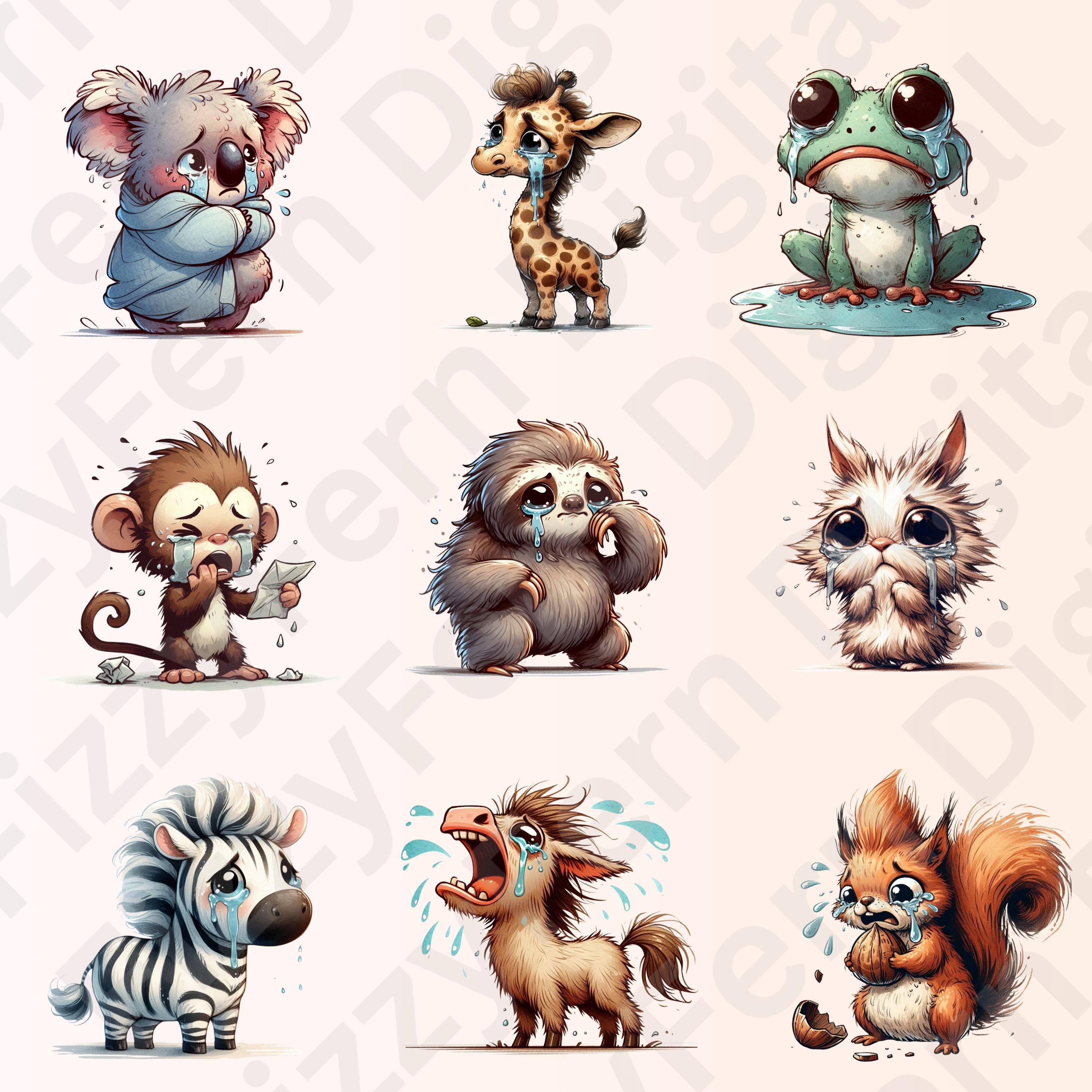 Funny Crying Animals Clipart Bundle: PNG & JPG (digital Download ...