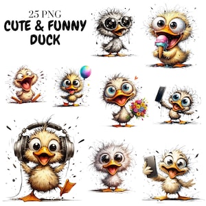 25 Cute and Funny Ducks Clipart Bundle - Adorable Watercolor Ducks PNG - Cute Duck Art for Stickers, Cards & Nursery Decor | Commercial Use