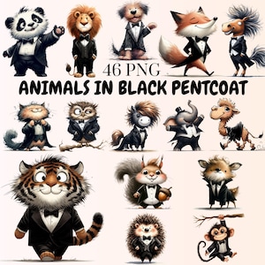 Dapper Animal Clipart Bundle: Black Pant Coat PNGs (Digital Download)