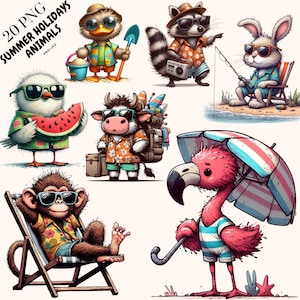 20 Funny Cute Summer Holiday Animals PNG + SVG | Beach Vacation Clipart | Transparent Background | Instant Digital Download | Commercial use