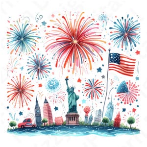 Watercolor 4th of July Clipart Bundle - Patriotic Digital Download - 19 PNGs - Independence Day Graphics - High Resolution 300 DPI