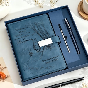 Set de diario "Nunca olvides la diferencia que marcas", cuaderno planificador personalizado con portada de Winnie the Pooh, regalo de agradecimiento para profesores.