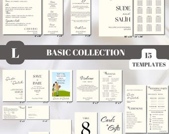Editable Basıc Wedding Invitation Template Bundle, Save The Date, RSVP, Details, Recepsion Signs Cards. Instant Download. | BASIC COLLECTION