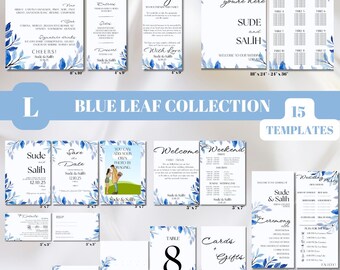 Editable Minimalist Wedding Invitation Template Bundle, Save The Date, RSVP, Details. Instant Download. | BLUE LEAF Collectıon