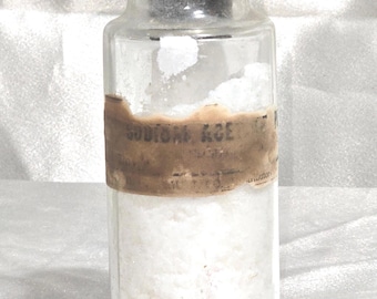 Antique Apothecary Bottle with Sodium Acetate, Labelled Glass Relic
