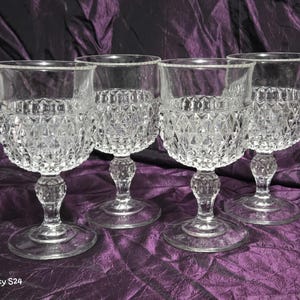 Vintage Indiana Glass Co. Kieliszki – zestaw 4 sztuk Diamond Point Clear Glass Mid-Century Barware **Wysyłka bezpłatna**